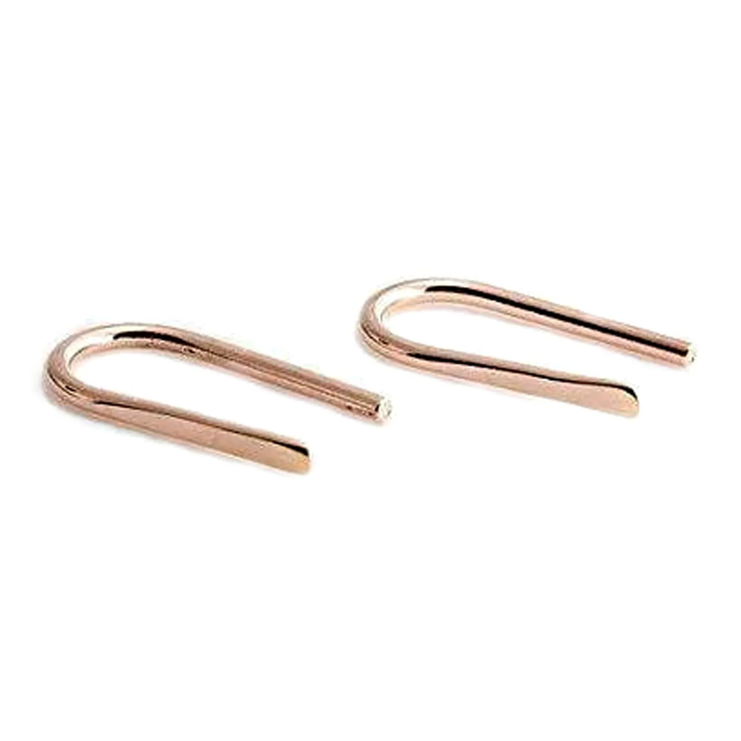 Threader Drop 13mm Arc Minimalist Huggie Hoop Piercing Earrings Horseshoe Wishbone Hoops(14K Rose Gold Filled / 20 gauge D. Hammered)