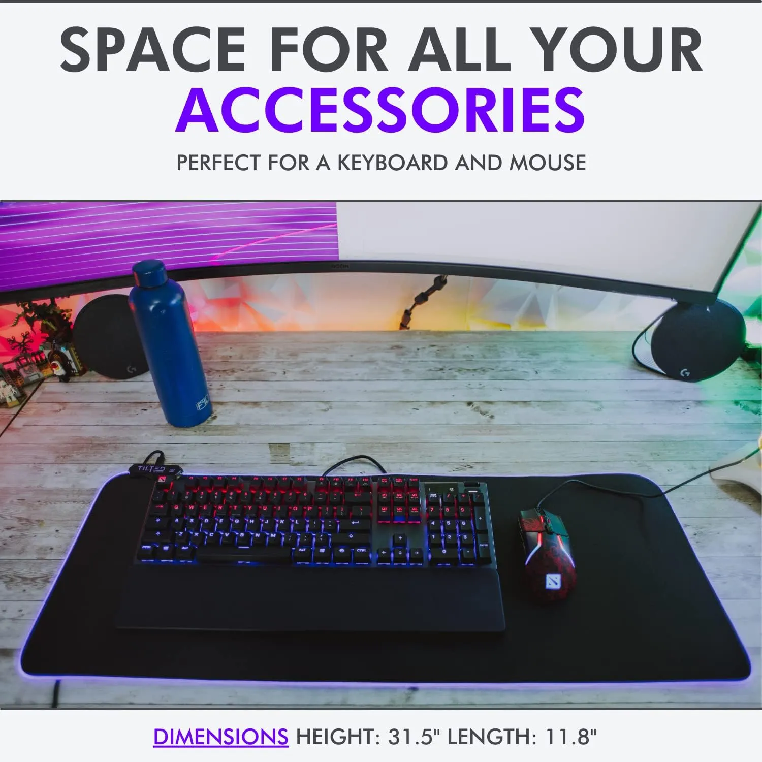 Tilted Nation RGB Mouse Pad - Large LED Gaming Mat with 8 Adjustable Light Modes - Non Slip Rubber Base, Easy to Clean Water Proof Surface