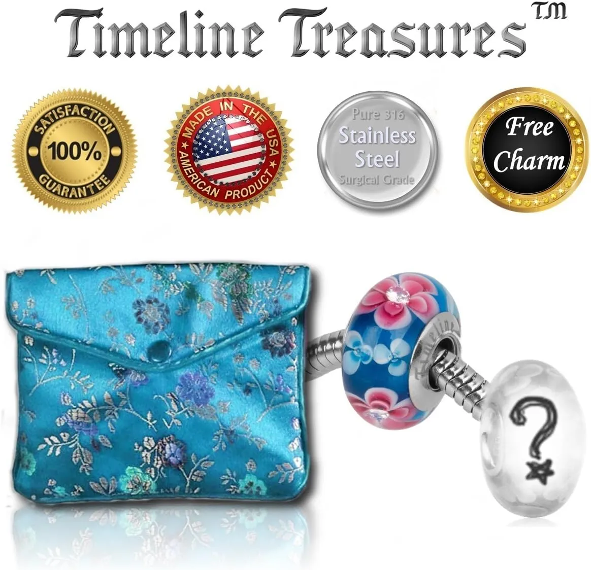 Timeline Treasures Pink Plumeria Rhinestone Flower Charm for European Charm Bracelets Lampwork Glass Stainless Steel