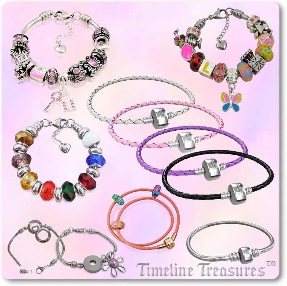 Timeline Treasures Pink Plumeria Rhinestone Flower Charm for European Charm Bracelets Lampwork Glass Stainless Steel