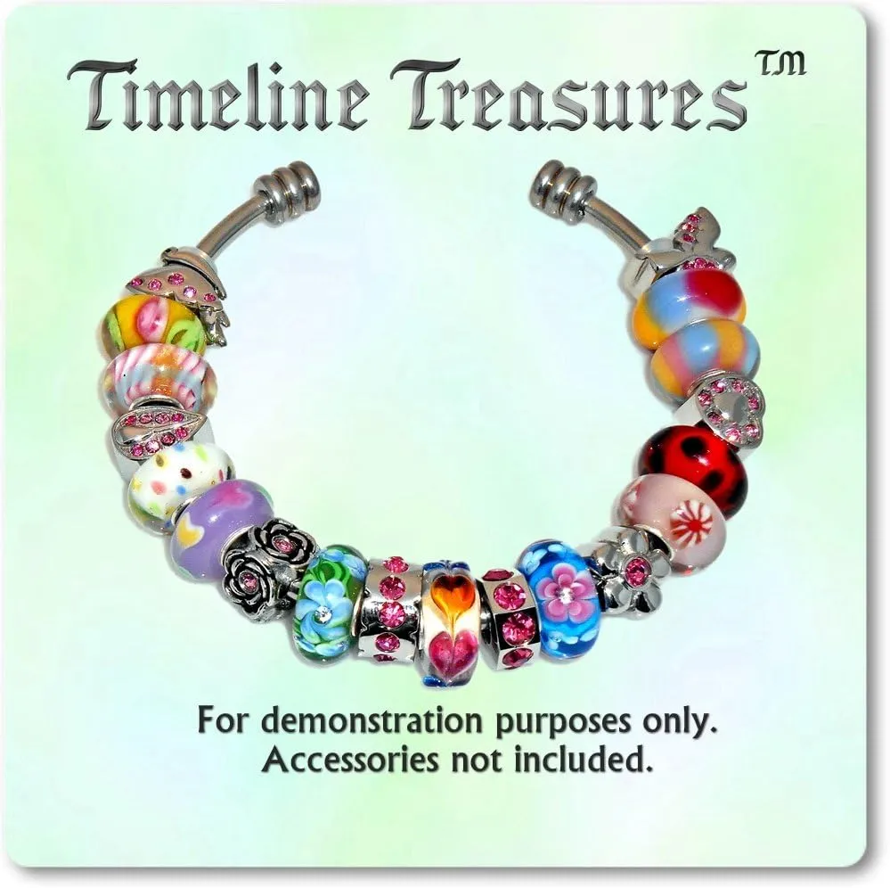 Timeline Treasures Pink Plumeria Rhinestone Flower Charm for European Charm Bracelets Lampwork Glass Stainless Steel