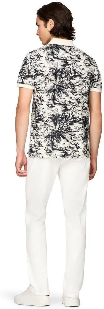 Tommy Hilfiger Men's Short Sleeve Linen Polo Shirts in Regular Fit with Tropical Print Designs