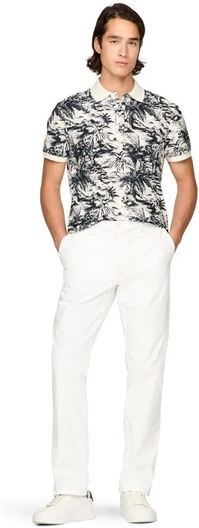 Tommy Hilfiger Men's Short Sleeve Linen Polo Shirts in Regular Fit with Tropical Print Designs