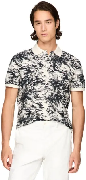 Tommy Hilfiger Men's Short Sleeve Linen Polo Shirts in Regular Fit with Tropical Print Designs