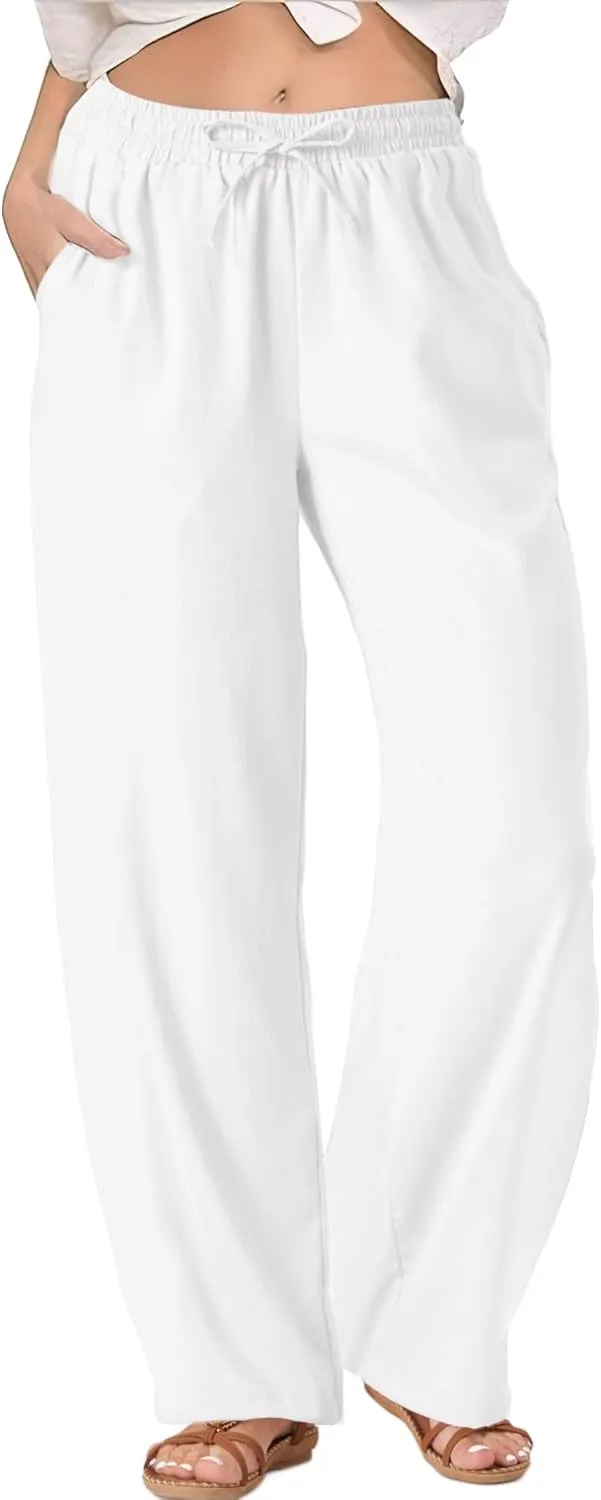 TOPYOGAS Womens High Waist Drawstring Stretch Casual Pants Summer Loose Pants Straight Trousers with Pockets