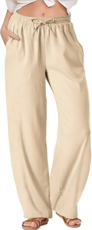 TOPYOGAS Womens High Waist Drawstring Stretch Casual Pants Summer Loose Pants Straight Trousers with Pockets