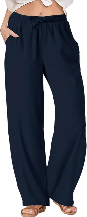 TOPYOGAS Womens High Waist Drawstring Stretch Casual Pants Summer Loose Pants Straight Trousers with Pockets