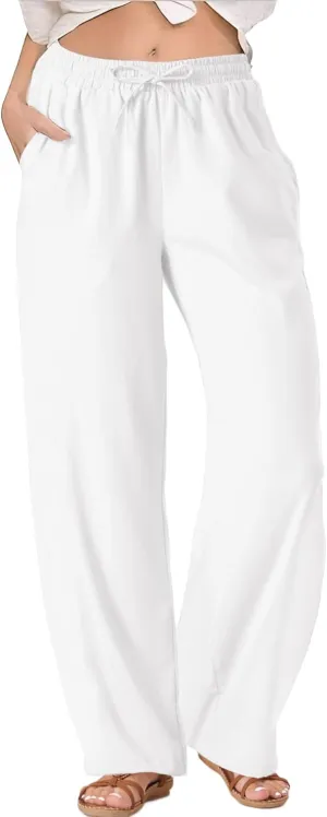 TOPYOGAS Womens High Waist Drawstring Stretch Casual Pants Summer Loose Pants Straight Trousers with Pockets