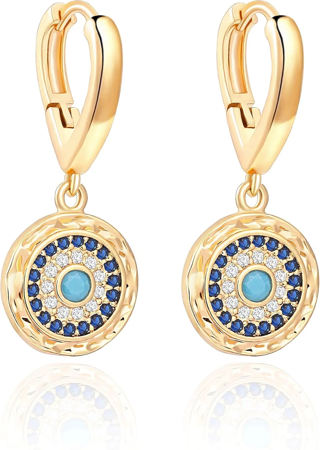Trendy 18k Gold Huggie Hoop Earrings CZ Evil Eye Face Charm Dangle Earrings Aesthetic Dainty Simple Earrings