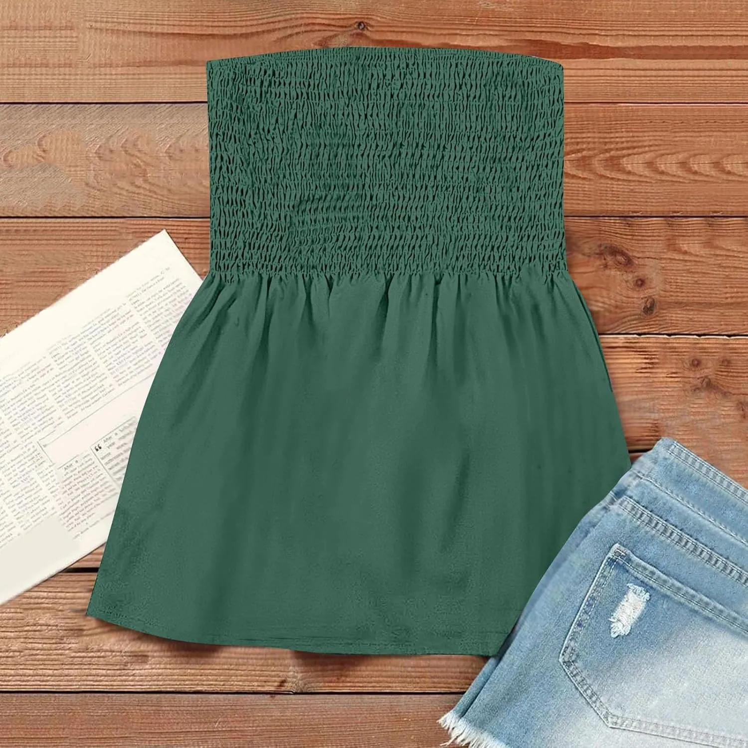 Tube Tops Women Elastic Trim Strapless Shirts Summer Casual Bandeau Tank Off The Shoulder Top Going Out Tunic