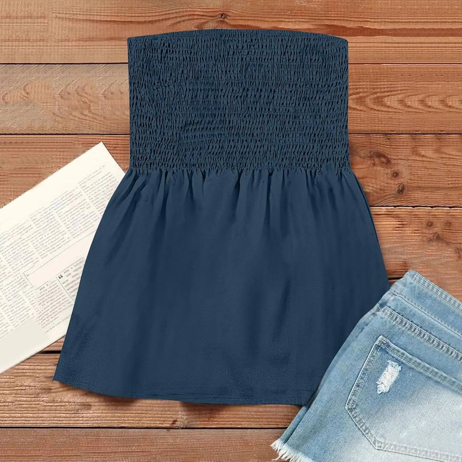 Tube Tops Women Elastic Trim Strapless Shirts Summer Casual Bandeau Tank Off The Shoulder Top Going Out Tunic