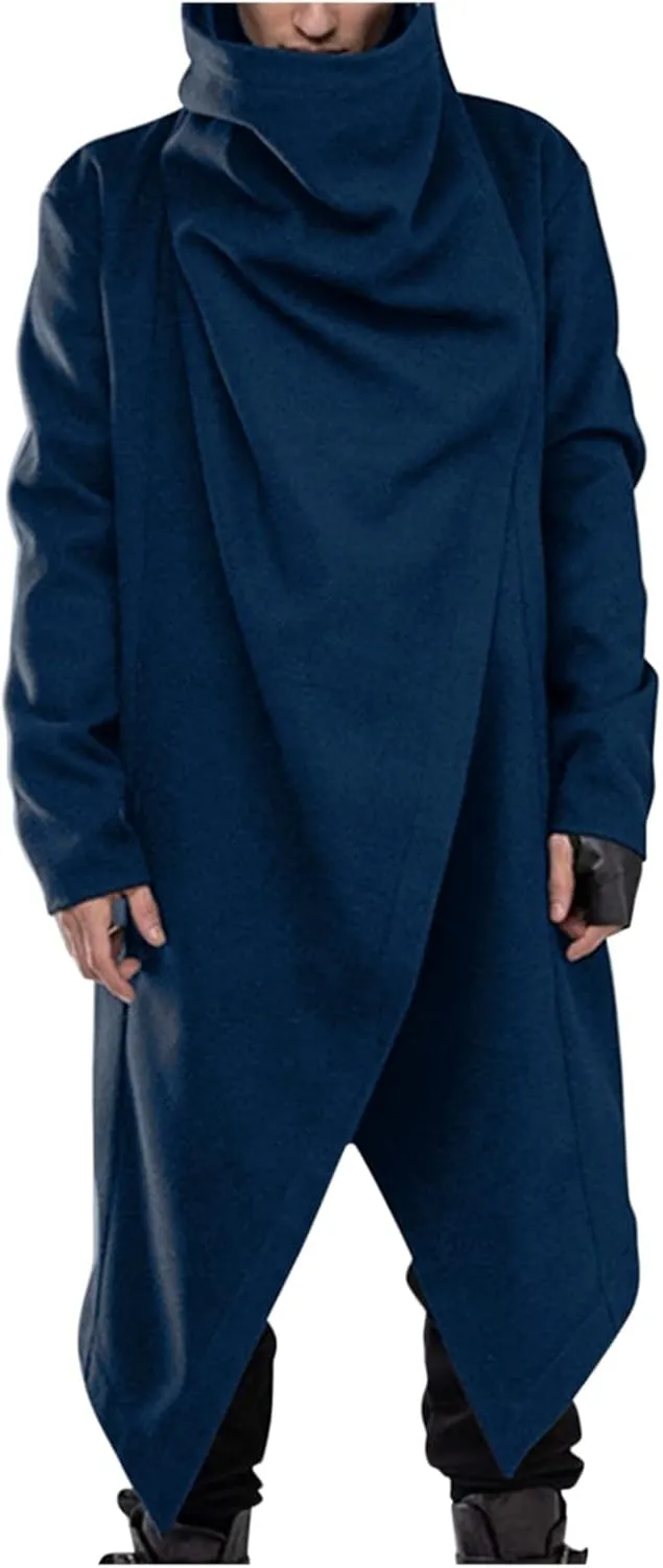 TUQIDEWU Mens Hoodies, Long Hooded Cardigan Men Ruffle Shawl Collar Open Front Lightweight Drape Cape Overcoat Hoodies