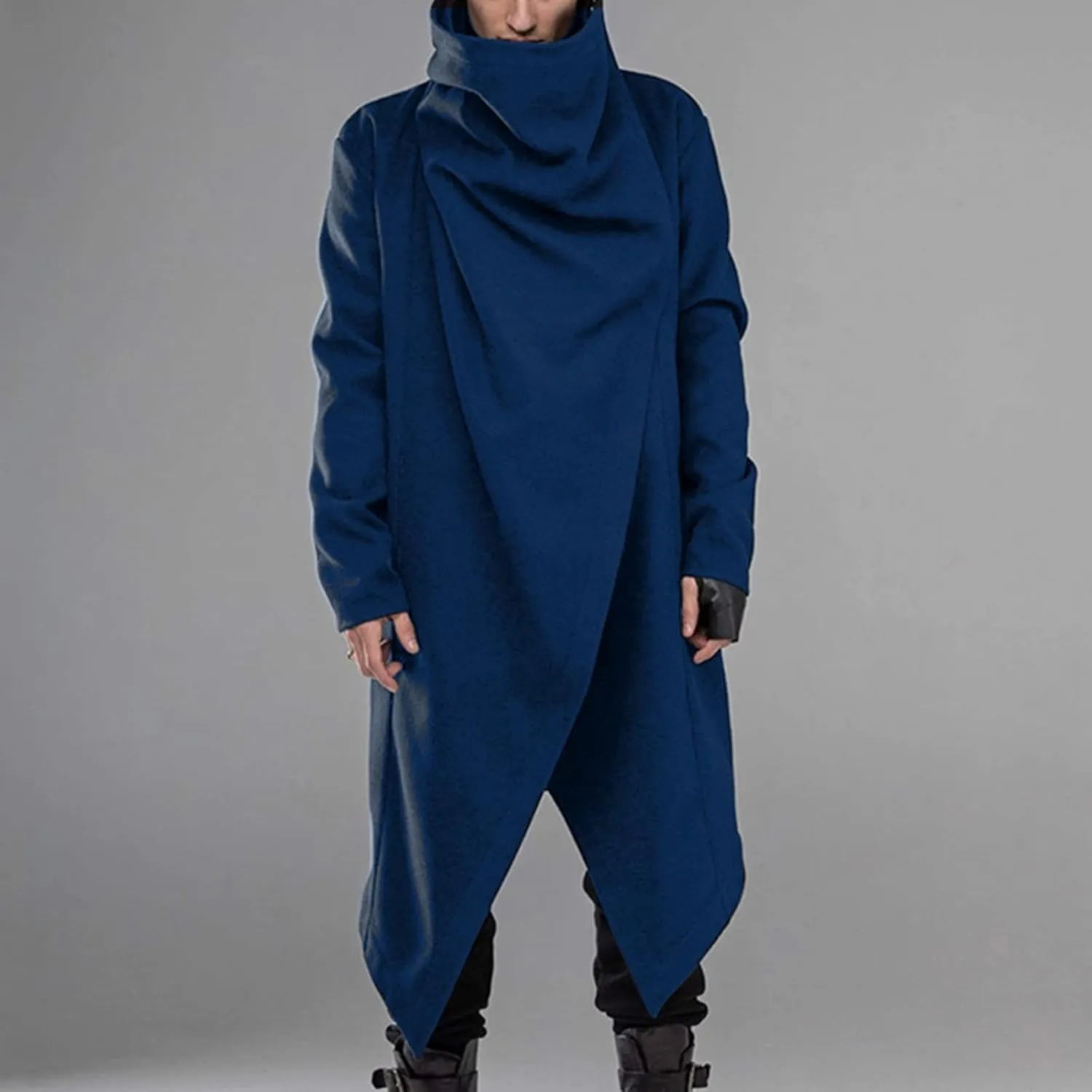 TUQIDEWU Mens Hoodies, Long Hooded Cardigan Men Ruffle Shawl Collar Open Front Lightweight Drape Cape Overcoat Hoodies