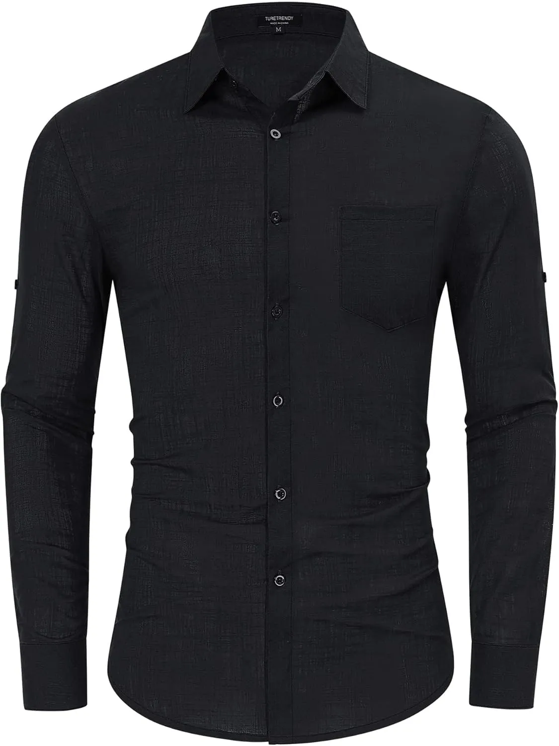 TURETRENDY Mens Button Down Linen Shirts Casual Long Sleeve Dress Shirts Regular Fit Cotton Beach Yoga Shirts with Pocket