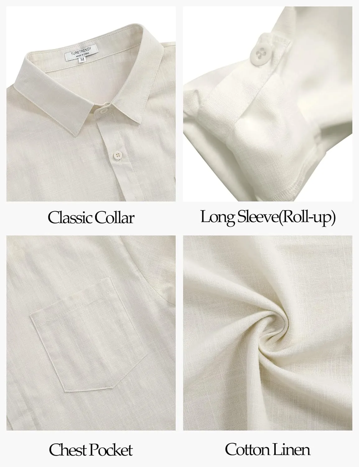TURETRENDY Mens Button Down Linen Shirts Casual Long Sleeve Dress Shirts Regular Fit Cotton Beach Yoga Shirts with Pocket