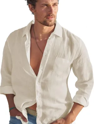 TURETRENDY Mens Button Down Linen Shirts Casual Long Sleeve Dress Shirts Regular Fit Cotton Beach Yoga Shirts with Pocket