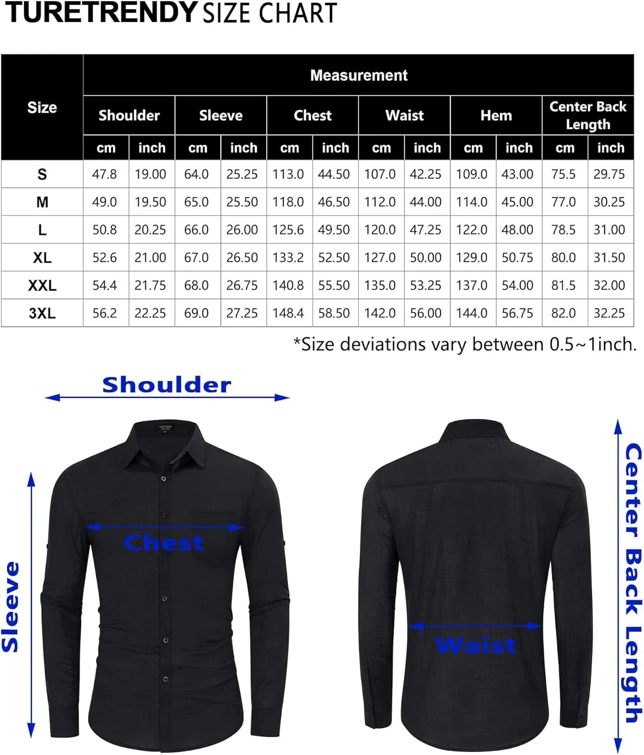 TURETRENDY Mens Button Down Linen Shirts Casual Long Sleeve Dress Shirts Regular Fit Cotton Beach Yoga Shirts with Pocket