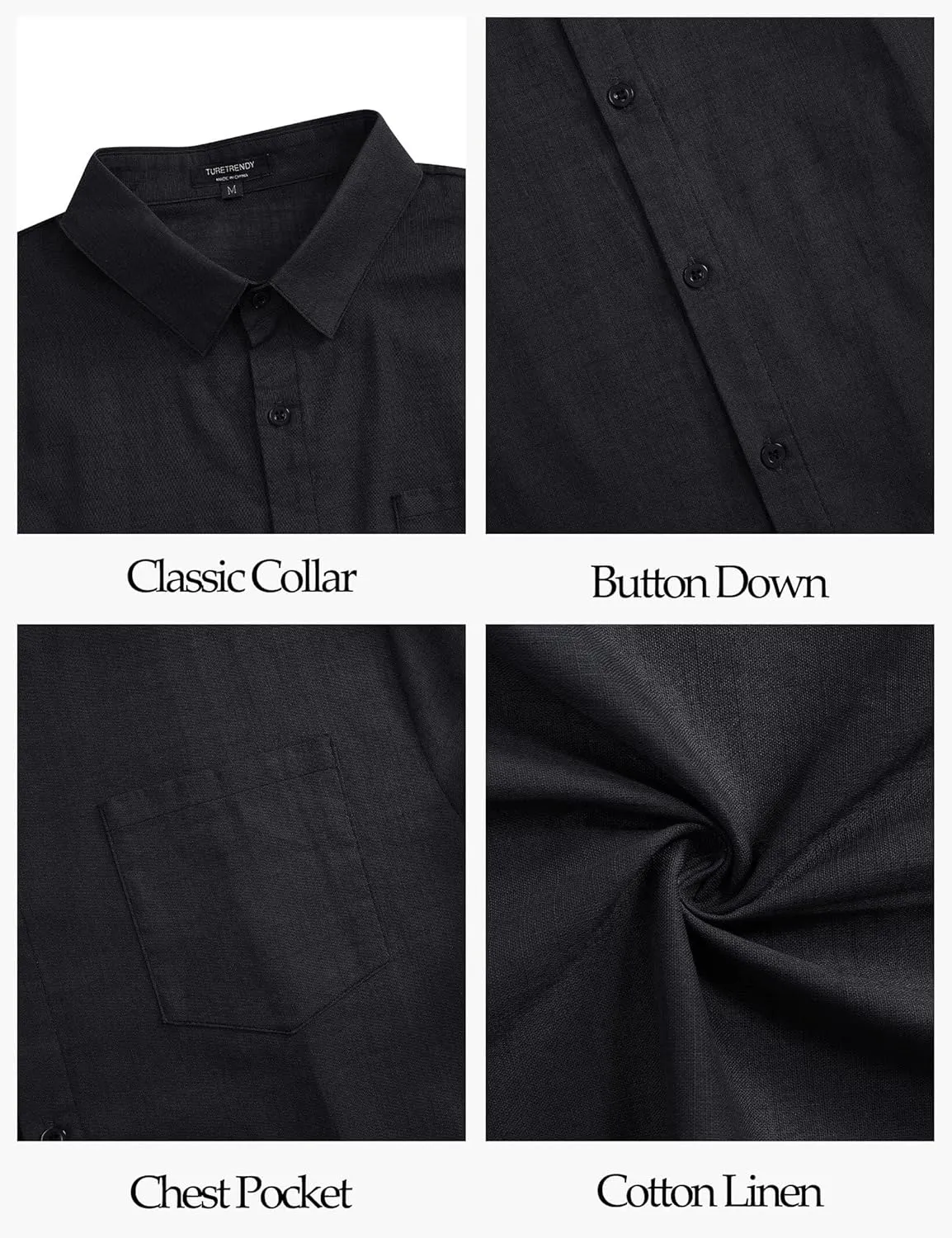 TURETRENDY Mens Button Down Linen Shirts Casual Long Sleeve Dress Shirts Regular Fit Cotton Beach Yoga Shirts with Pocket