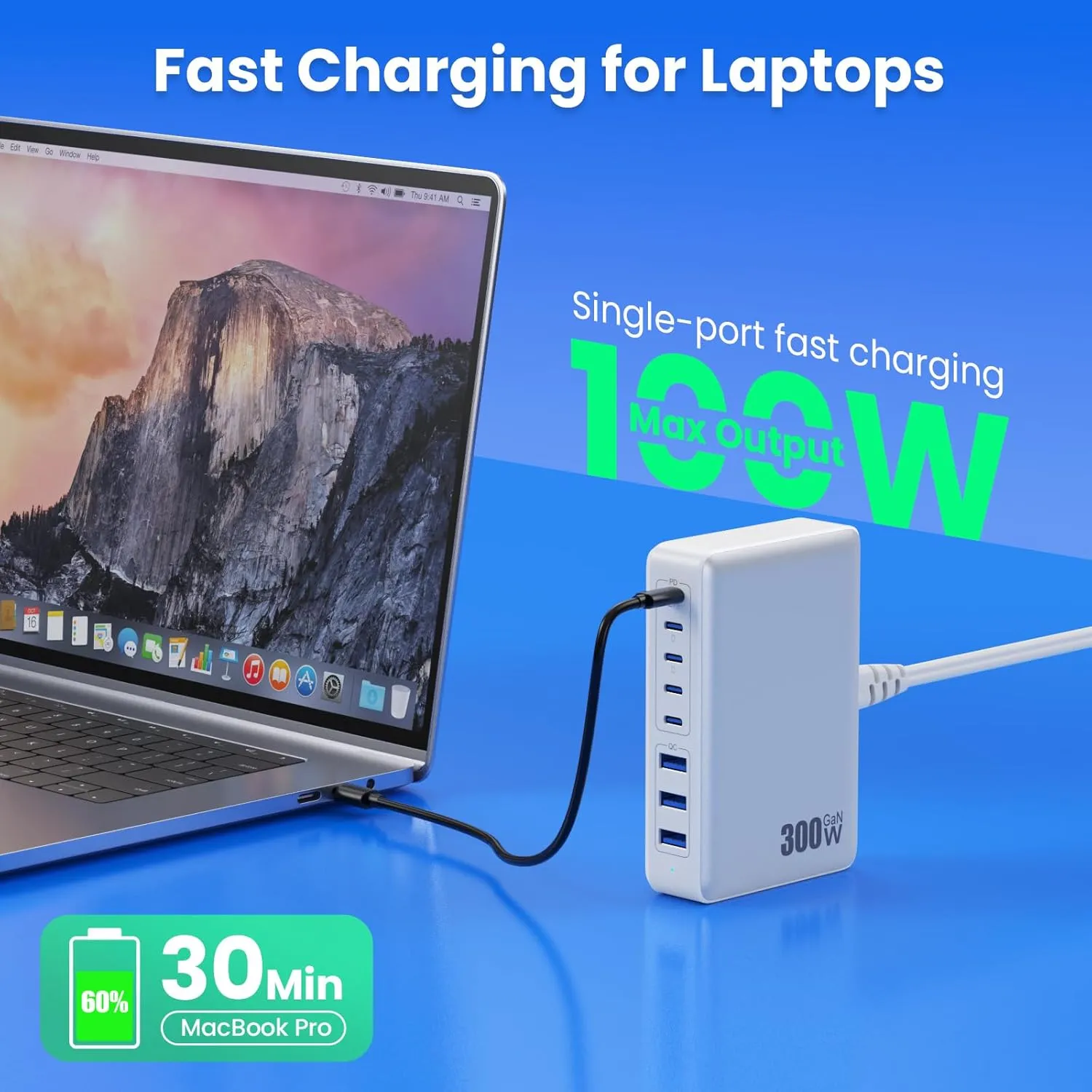 USB C Charger 300W USB C Charger Block 8-Ports GaN IV Fast Charging Station,PD 100W Laptop Charger Hub Wall Charger Adapter Compatible with MacBook/Air,DELL,Steam Desk,iPhone 16/15/14,Galaxy S24 etc