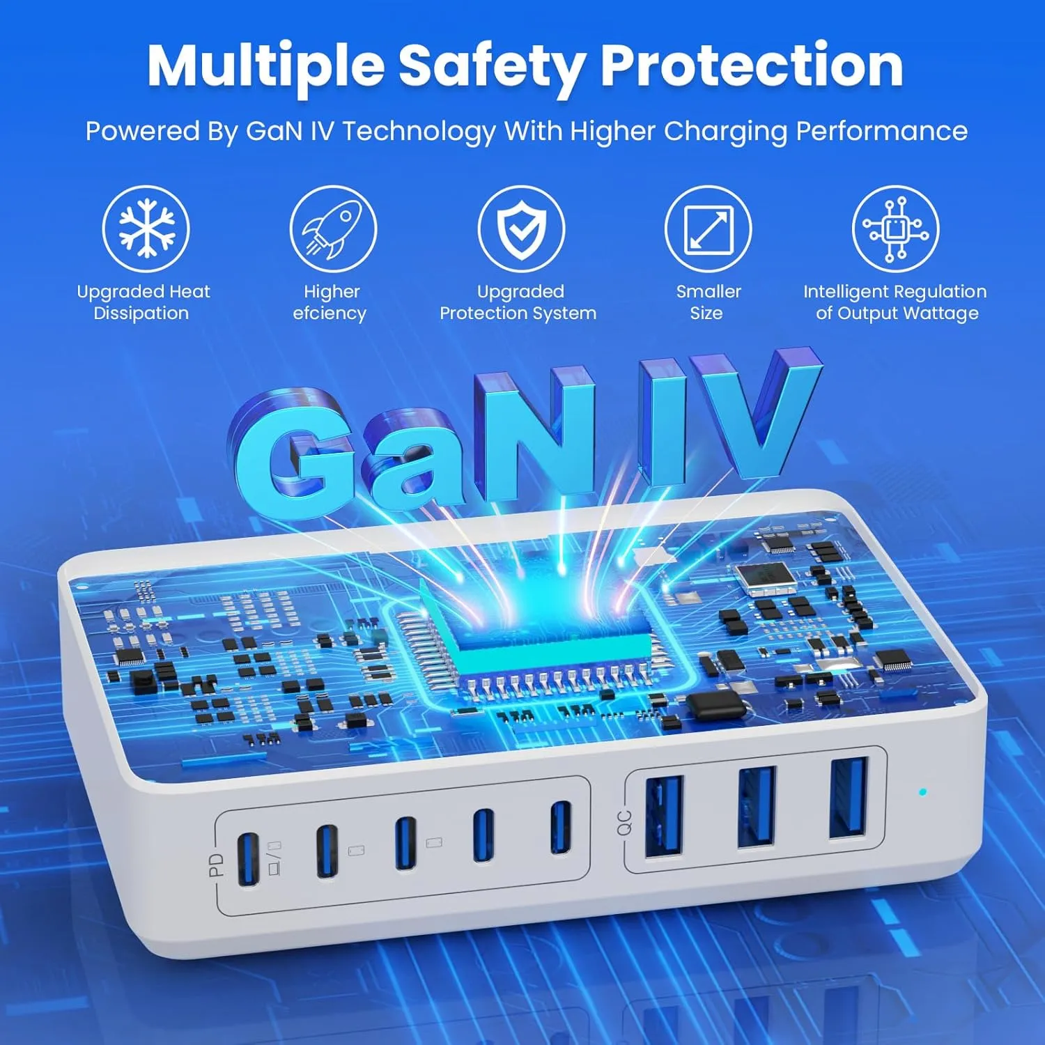 USB C Charger 300W USB C Charger Block 8-Ports GaN IV Fast Charging Station,PD 100W Laptop Charger Hub Wall Charger Adapter Compatible with MacBook/Air,DELL,Steam Desk,iPhone 16/15/14,Galaxy S24 etc