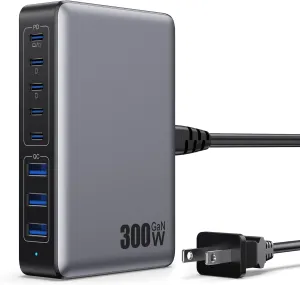 USB C Charger 300W USB C Charger Block GaN IV 8-Port Fast Charging Station Hub,Upgraded PD 100W Laptop Desktop Chargers Adapter for MacBook Pro/Air,DELL,Steam Desk,iPhone 16/15/14,Samsung Galaxy S25