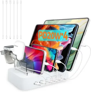 USB C Charging Station for Multiple Devices Apple,100W 4 PD and 2 USB Charger Stations Compatible with Apple iPhone iPad and Android Phone and Tablet,Type C Multi Charging Station