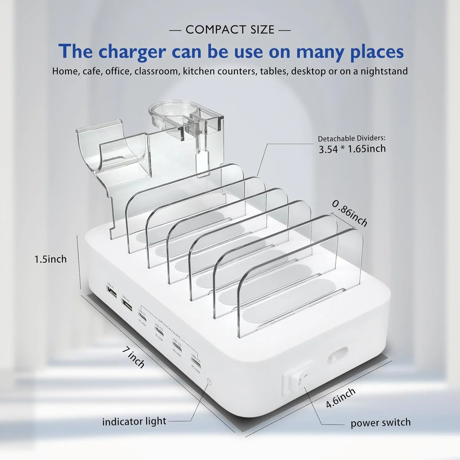 USB C Charging Station for Multiple Devices Apple,100W 4 PD and 2 USB Charger Stations Compatible with Apple iPhone iPad and Android Phone and Tablet,Type C Multi Charging Station