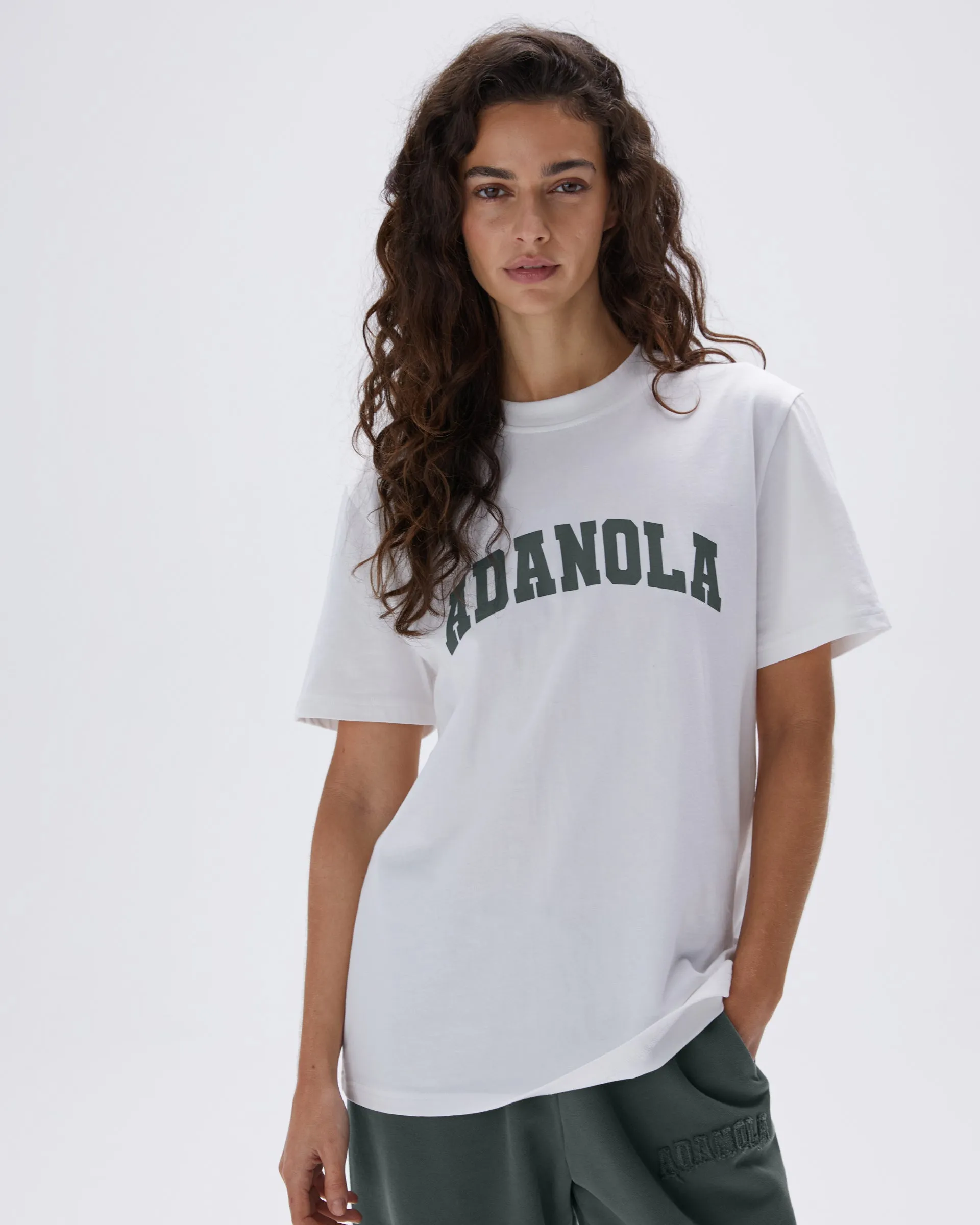 Varsity Oversized Short Sleeve T-shirt - White/Mineral Green