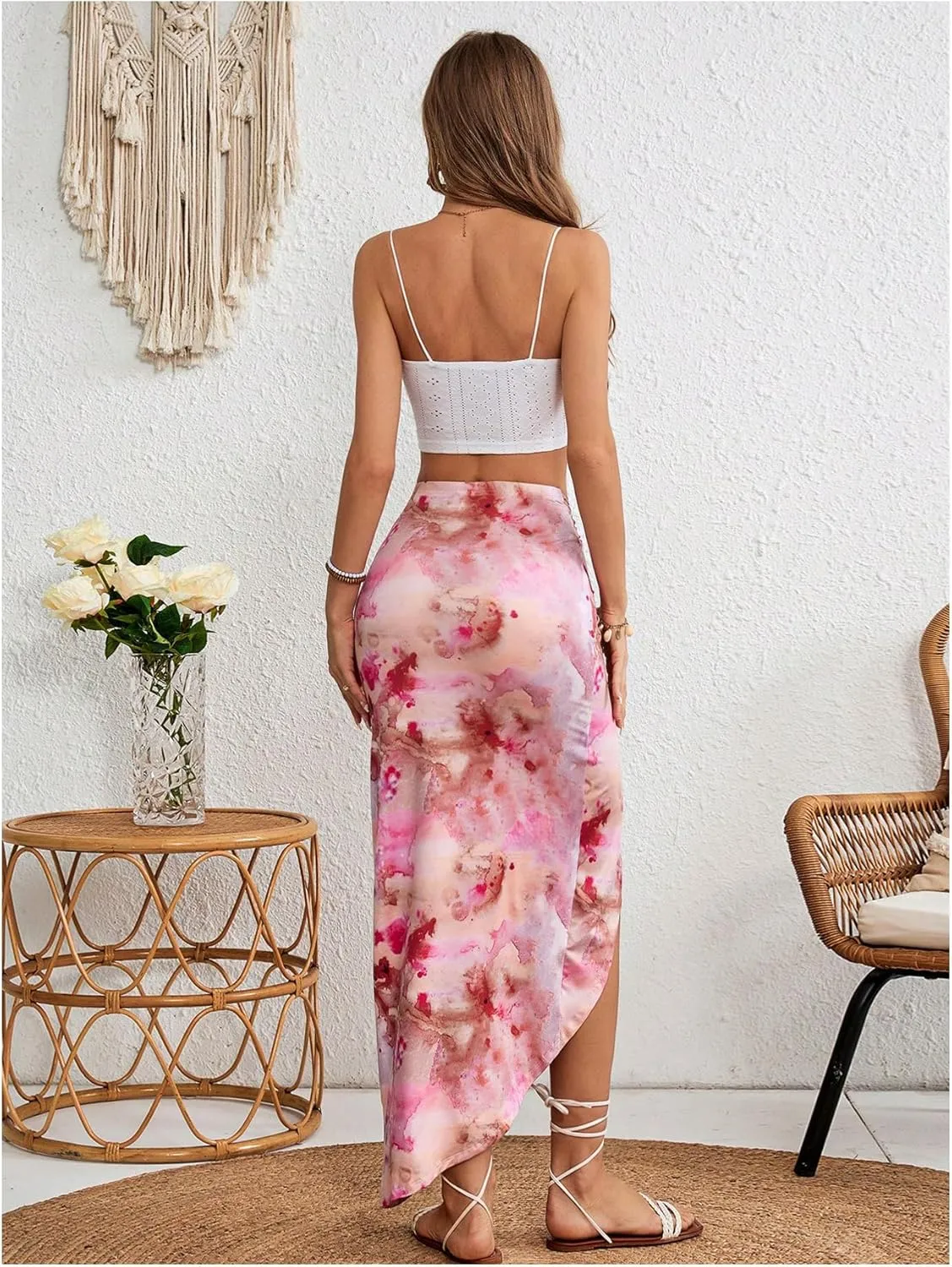 Verdusa Women's 2 Piece Holiday Outfits Crop Cami Top and Tie Dye Long Skirt Set