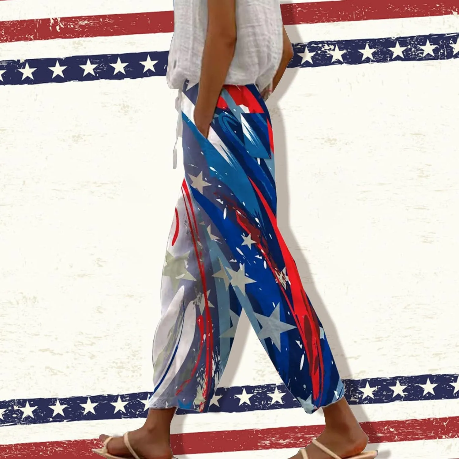 Versatile Nine Point Casual Pants Linen Elastic Seven Pants Beach Casual Pants Linen Elastic Waist Summer Baggy