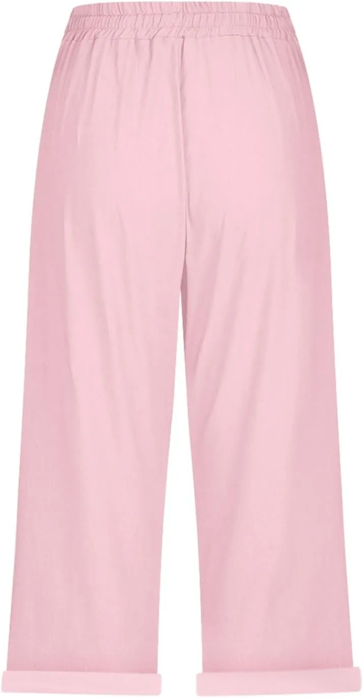 Versatile Nine Point Casual Pants Linen Elastic Seven Pants Beach Casual Pants Linen Elastic Waist Summer Baggy