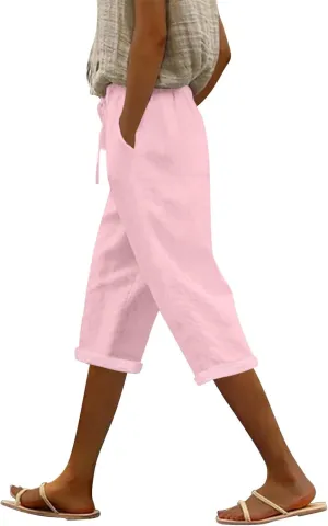 Versatile Nine Point Casual Pants Linen Elastic Seven Pants Beach Casual Pants Linen Elastic Waist Summer Baggy