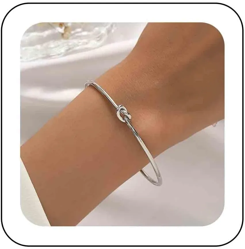 Vintage Love Knot Bangle Bracelets Silver Open Cuff Bracelet Simple Tie The Knot Bracelet Love Knot Infinity Bracelets Minimalist Adjustable Bracelet Knotted Cuff Bracelets