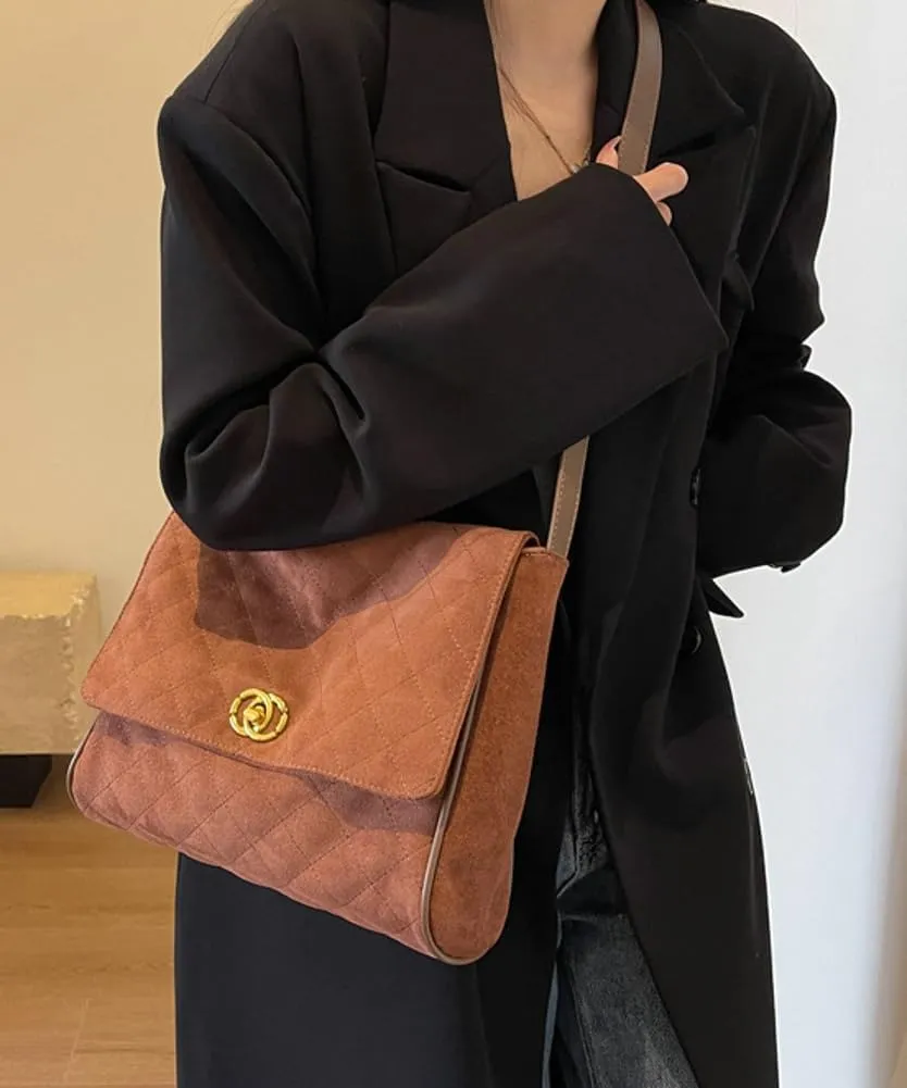 Vintage Suede Quilted Tote Bag for Women Large Capacity Crossbody Bag Lightweight Satchel Purse Causal Hobo Shoulder Bag 2024