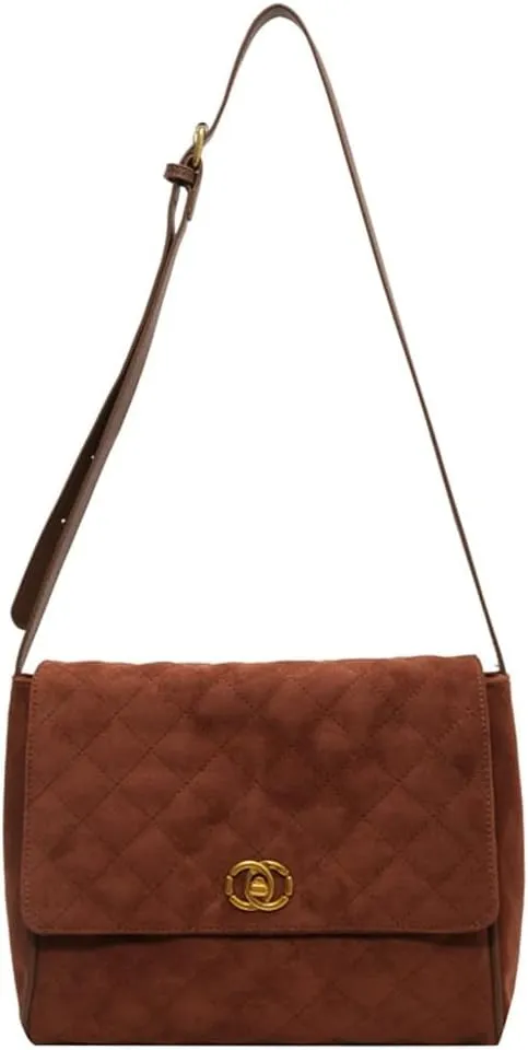 Vintage Suede Quilted Tote Bag for Women Large Capacity Crossbody Bag Lightweight Satchel Purse Causal Hobo Shoulder Bag 2024