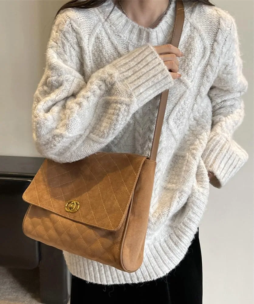 Vintage Suede Quilted Tote Bag for Women Large Capacity Crossbody Bag Lightweight Satchel Purse Causal Hobo Shoulder Bag 2024