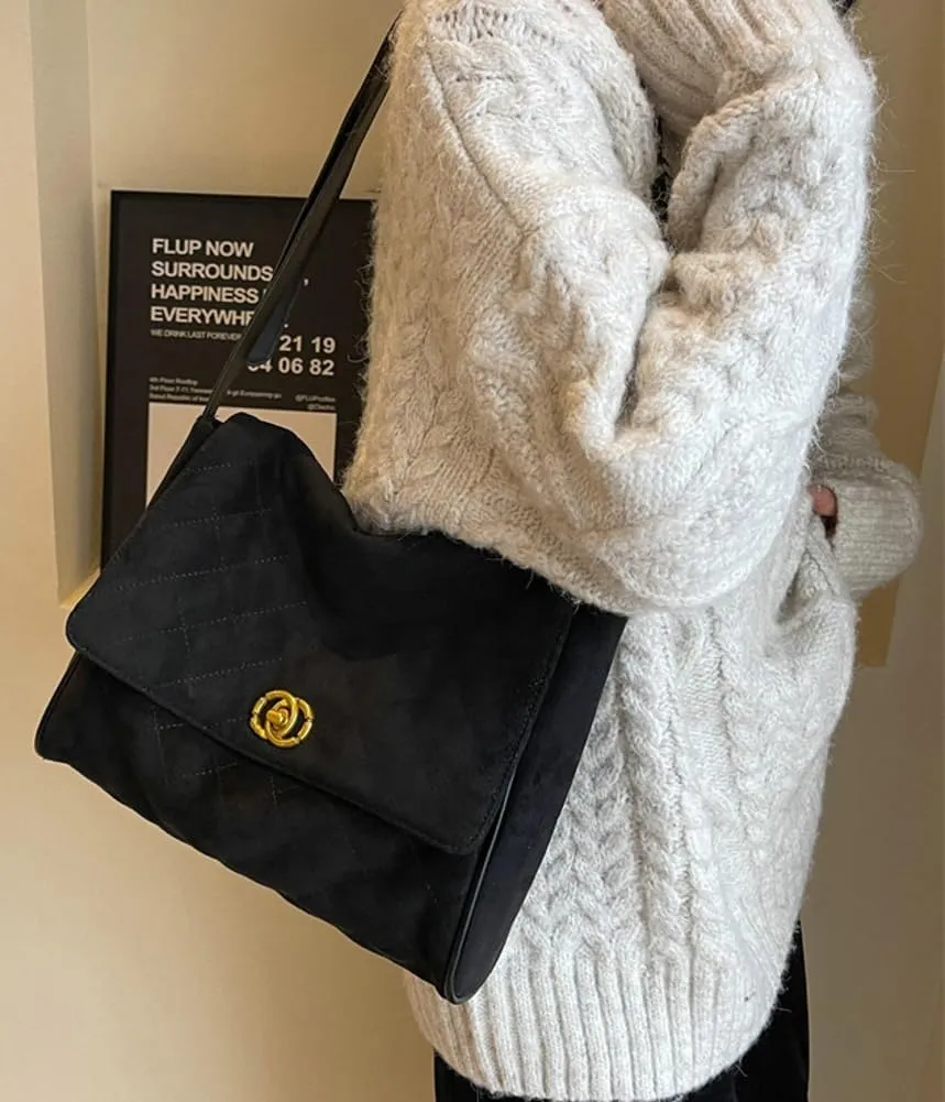 Vintage Suede Quilted Tote Bag for Women Large Capacity Crossbody Bag Lightweight Satchel Purse Causal Hobo Shoulder Bag 2024