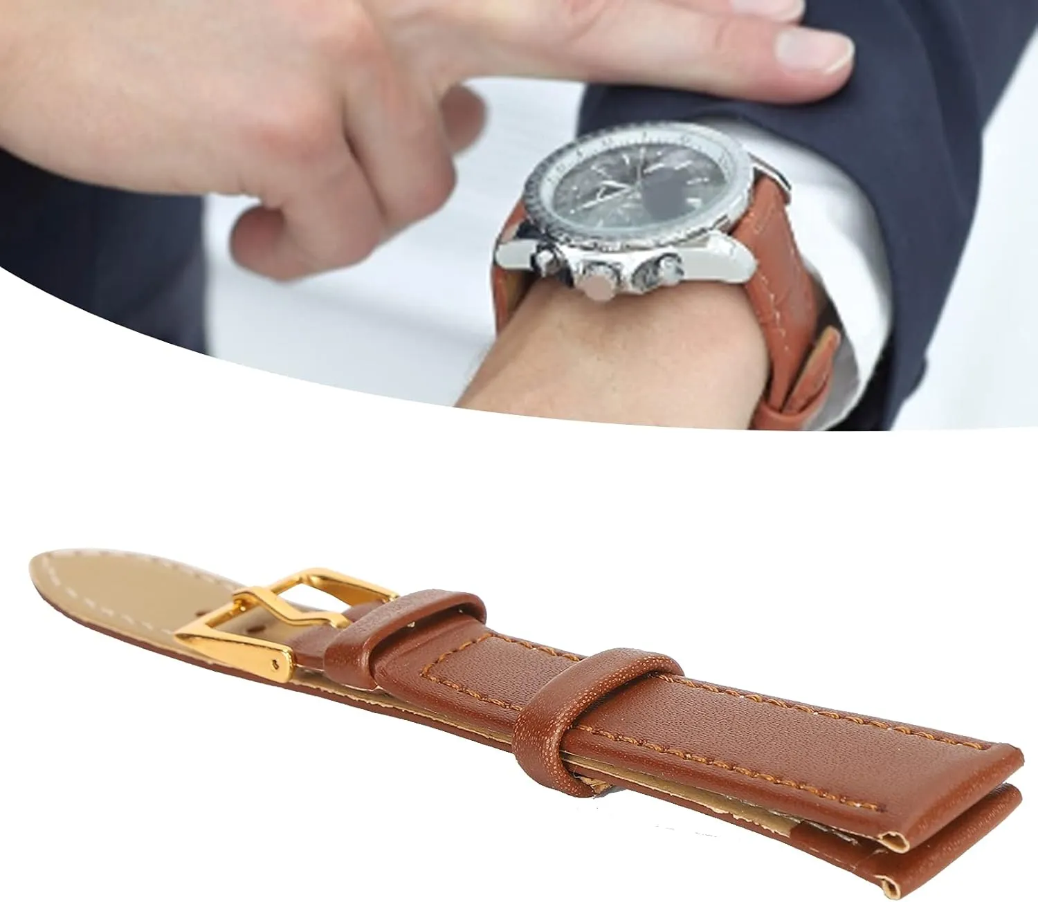 Watch Band, Unisex Universal Pin Buckle Watch Strap 12mm to 22mm Optional Wide PU Leather Replacement Watch Straps Accessory Brown for Men Women(16mm)