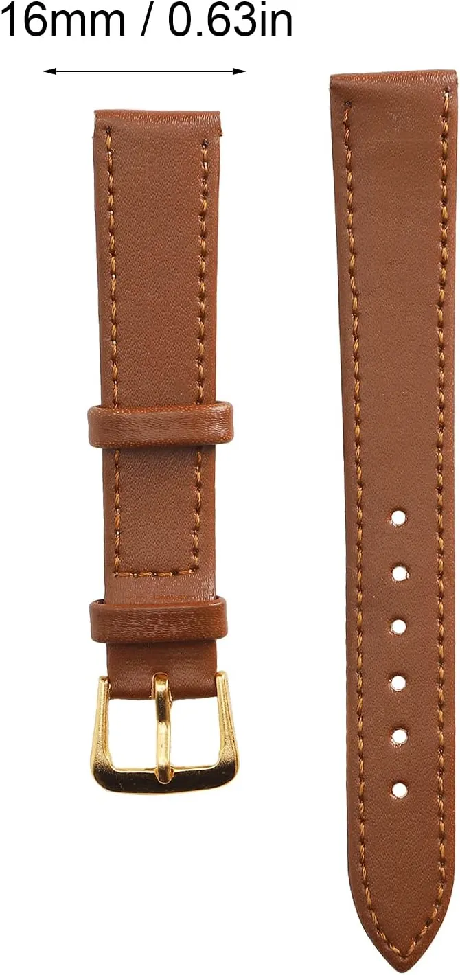 Watch Band, Unisex Universal Pin Buckle Watch Strap 12mm to 22mm Optional Wide PU Leather Replacement Watch Straps Accessory Brown for Men Women(16mm)