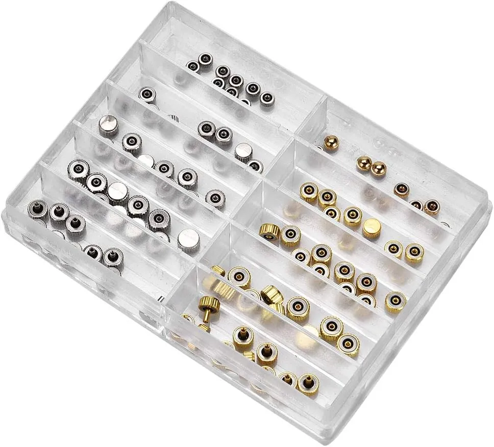 Watch Parts, Watch Repair Kit, Watch Crown Spare Parts Stainless Steel Watch Crown Watch Assorted Gold Flat Head Crowns Accessory Watch Repair Tools & Kits Watch Tools for Watchmaker