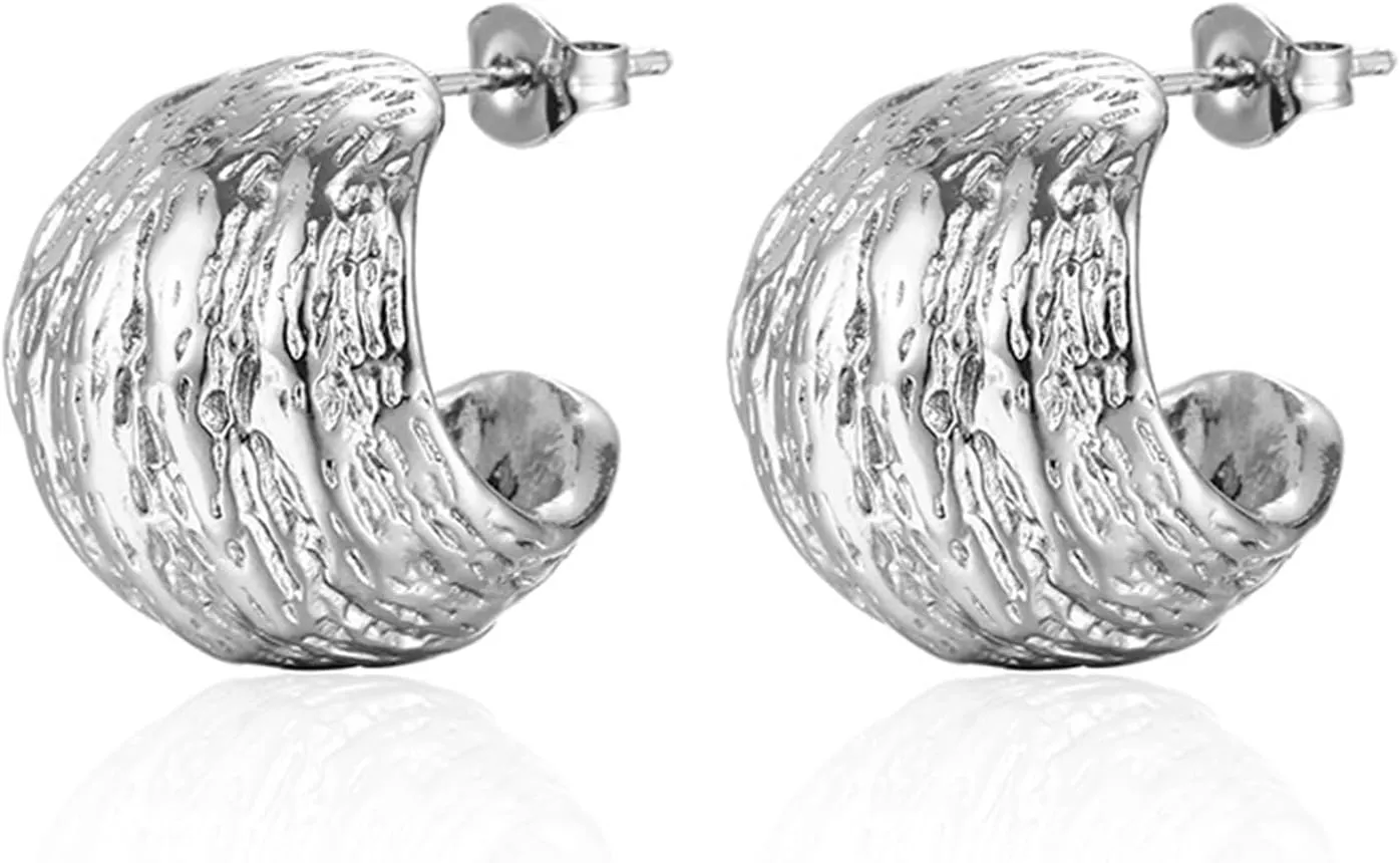WCRAZYE Chunky Ball Hoop Earrings for Women Minimalist Hammered Polished Hypoallergenic C Shape Ball Earrings Statement Geometric Earrings Fashion Jewelry Gift