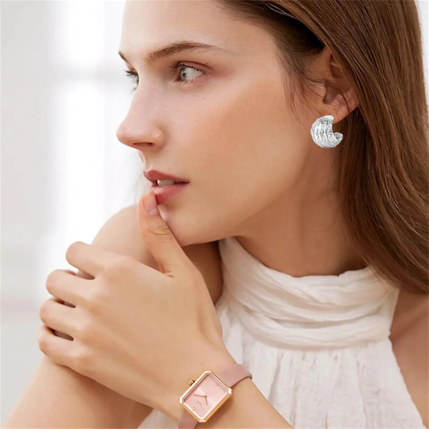 WCRAZYE Chunky Ball Hoop Earrings for Women Minimalist Hammered Polished Hypoallergenic C Shape Ball Earrings Statement Geometric Earrings Fashion Jewelry Gift