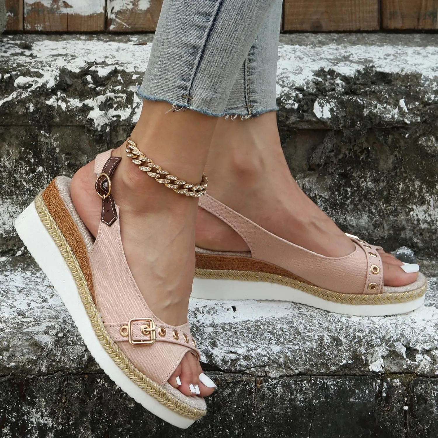 Wedge Sandals for Women 2025 Comfortable Orthopedic Dress Shoes Open Toe Ankle Strap Hemp Rope Wedge Heels Summer Dressy Platform Espadilles Sandals Casual Beach Slip on Sandal