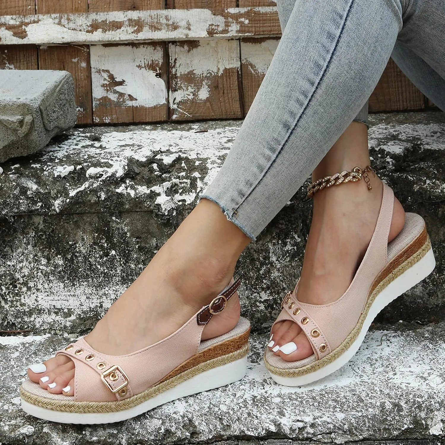 Wedge Sandals for Women 2025 Comfortable Orthopedic Dress Shoes Open Toe Ankle Strap Hemp Rope Wedge Heels Summer Dressy Platform Espadilles Sandals Casual Beach Slip on Sandal