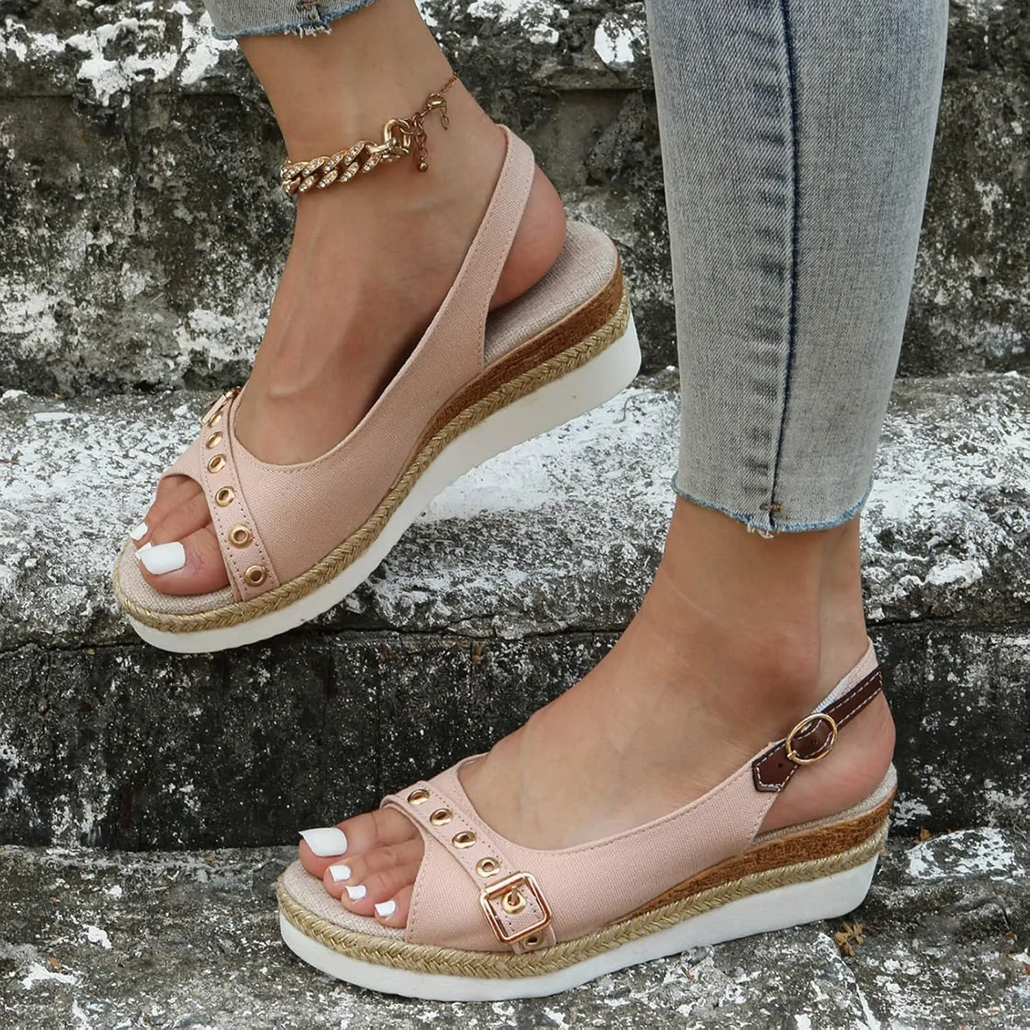 Wedge Sandals for Women 2025 Comfortable Orthopedic Dress Shoes Open Toe Ankle Strap Hemp Rope Wedge Heels Summer Dressy Platform Espadilles Sandals Casual Beach Slip on Sandal