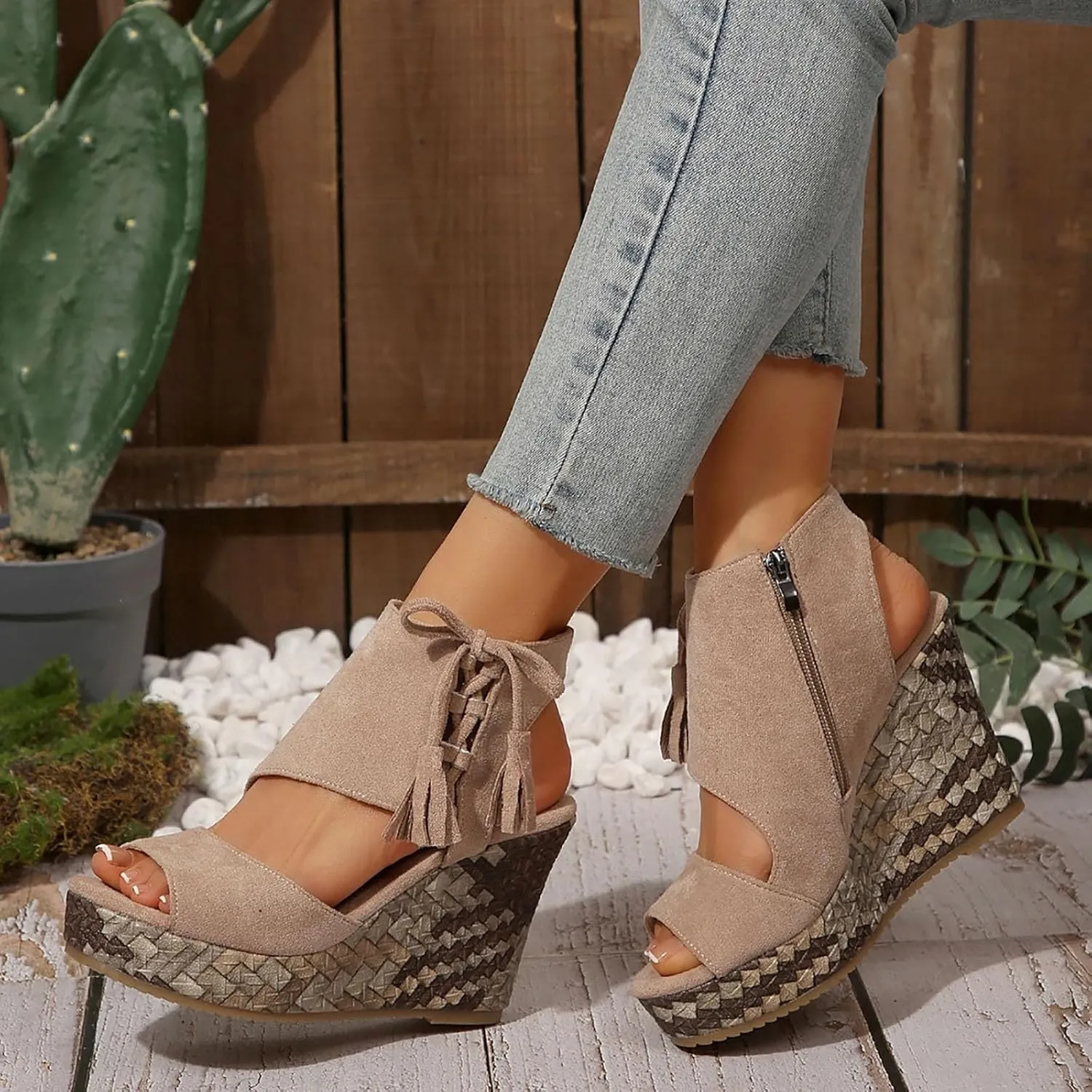 Wedge Sandals for Women 2025 Dressy Open Toe Espadrilles Comfortable Ankle Strap Platform Shoes Boho Beach Summer Orthopedic High Wedges Walking Strappy Slip on Flats