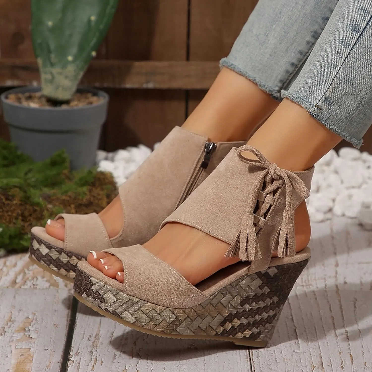 Wedge Sandals for Women 2025 Dressy Open Toe Espadrilles Comfortable Ankle Strap Platform Shoes Boho Beach Summer Orthopedic High Wedges Walking Strappy Slip on Flats