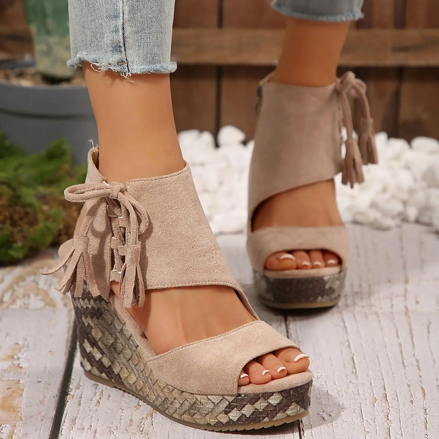 Wedge Sandals for Women 2025 Dressy Open Toe Espadrilles Comfortable Ankle Strap Platform Shoes Boho Beach Summer Orthopedic High Wedges Walking Strappy Slip on Flats