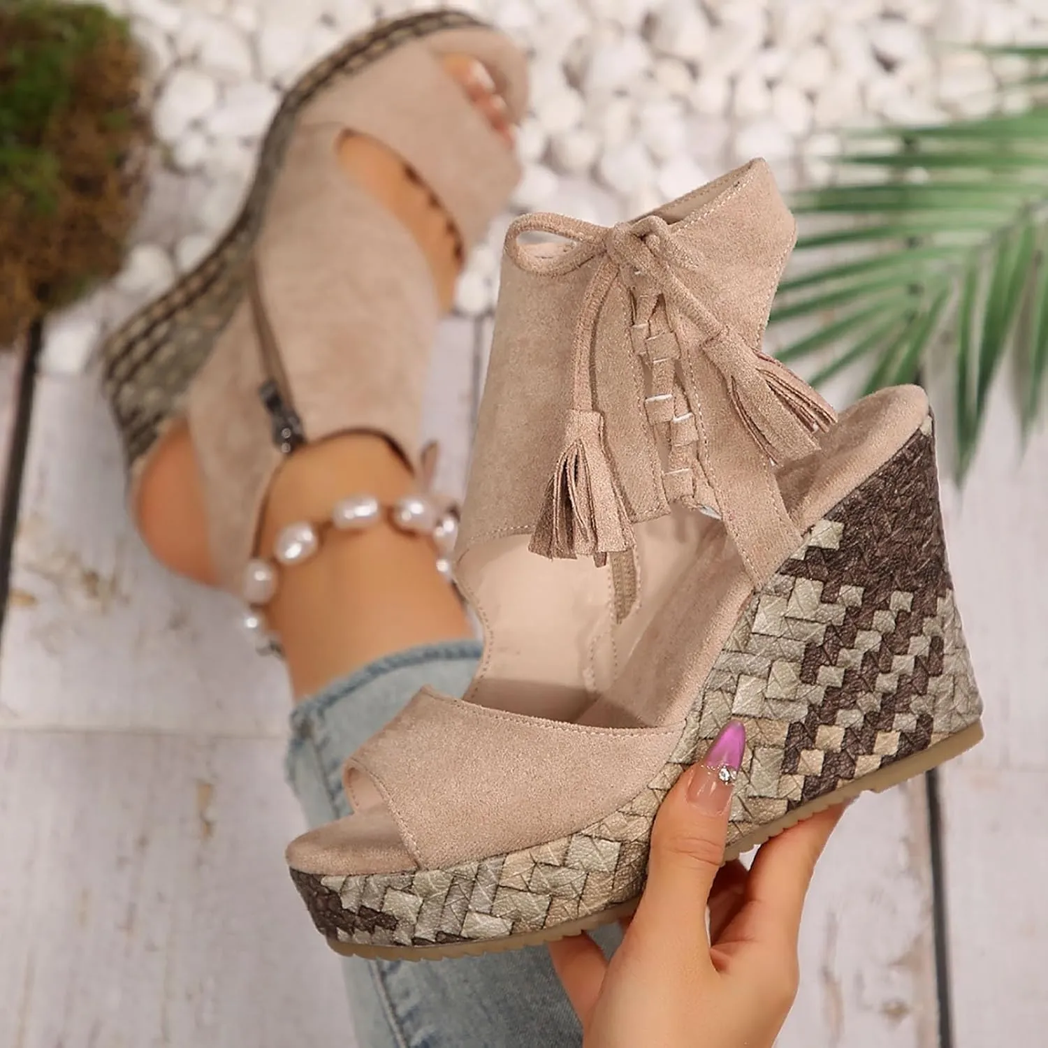 Wedge Sandals for Women 2025 Dressy Open Toe Espadrilles Comfortable Ankle Strap Platform Shoes Boho Beach Summer Orthopedic High Wedges Walking Strappy Slip on Flats