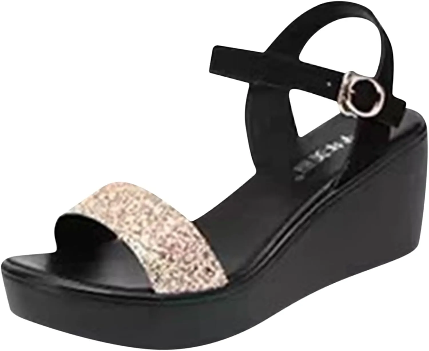 Wedge Sandals For Women 2025 Glitter Ankle Strap Dress Sandals Summer Slip On Low Heel Beach Shoes Open Toe Prom Party Wedding Shoes